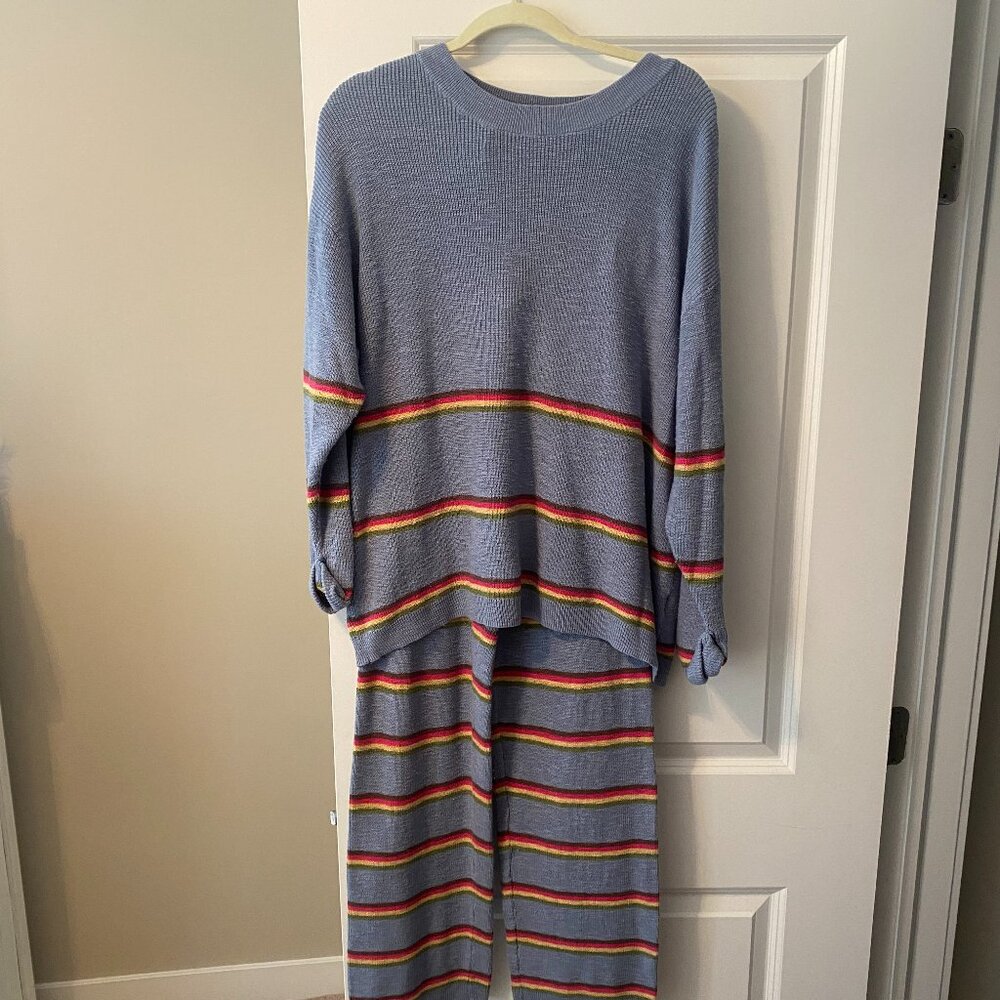 Free People Beach Women's Blue Multicolor Mariner Sweater Set Size Small